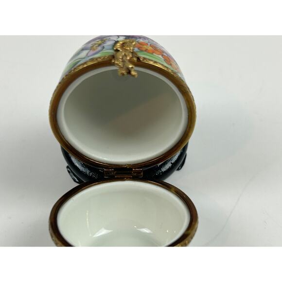 Limoges France Hand Painted Porcelain Trinket Box Egg Purple Floral Richard - Picture 7 of 9